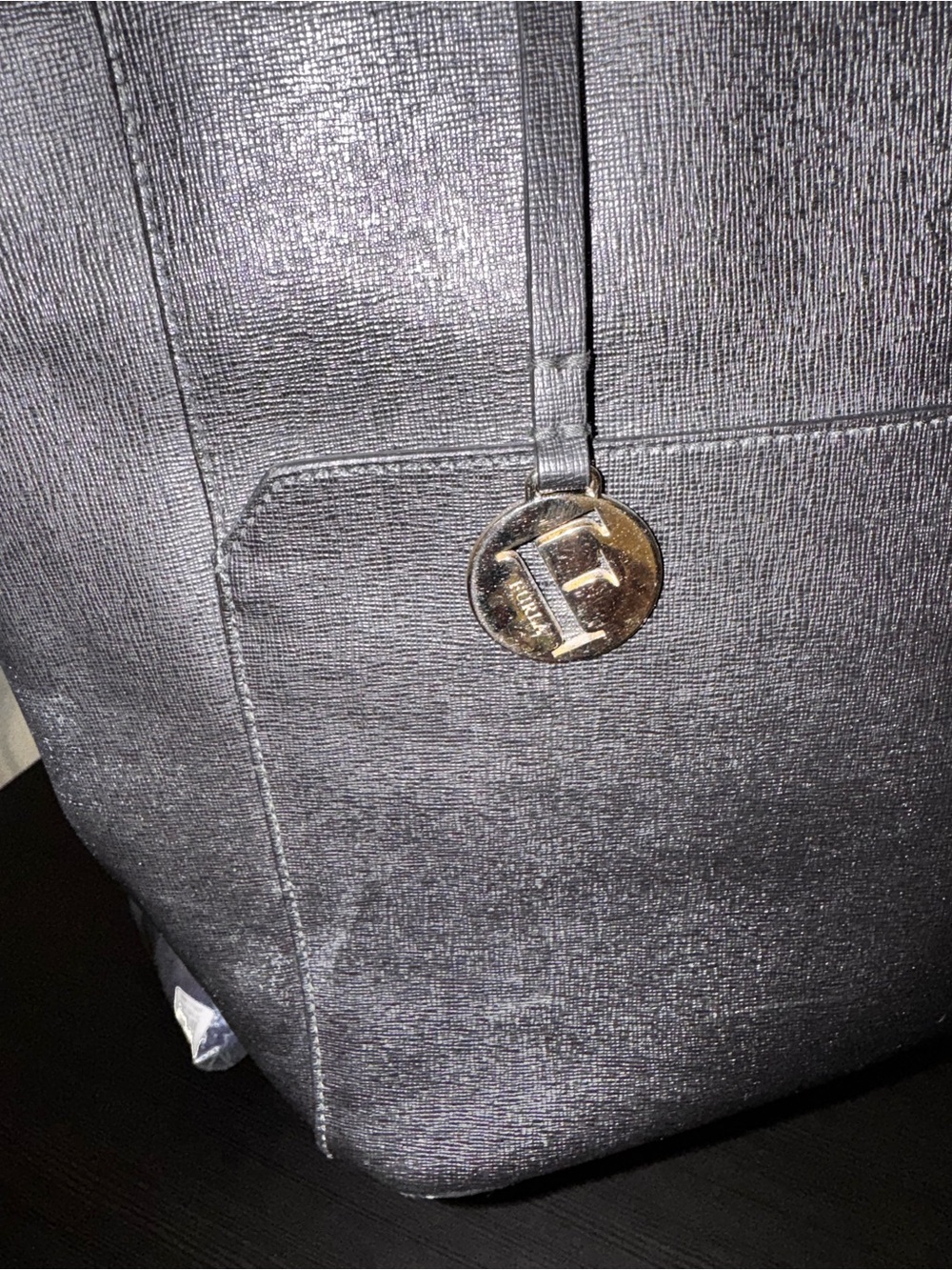 Furla Black Leather Tote with Gold Accent Charm - Picture 8 of 12